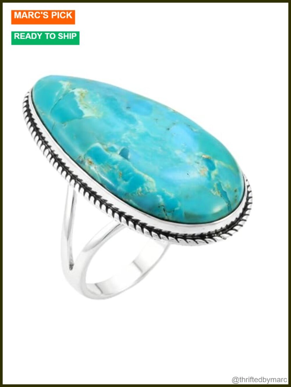 Sterling Silver 925 Turquoise Ring Size 11 Statement